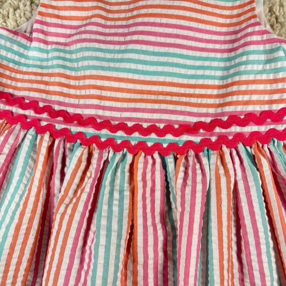 Rare Editions Kids Girls Pink Blue Orange Stripe Cupcake Seersucker Dress Sz 3T - Picture 4 of 8